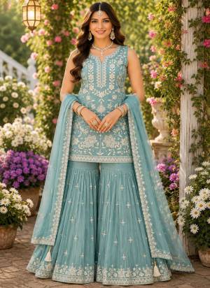  Looking These Party Wear Sharara Suit in Fine Colored Pair Sharara With Dupatta.These Top,Bottom And Dupatta Are Chiffon Fabricated.Its Beautified With Designer Heavy Sequance Embroidery,Khatli Work.