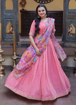 Looking These Party Wear Lehenga Choli in Fine Colored. These Lehenga And Blouse Are Cosmos Silk And Dupatta Are Fabricated On Tabby Silk Fabriced. It is Beautified With Designer Sequance,Thread Embroidery Work,Printed Dupatta.