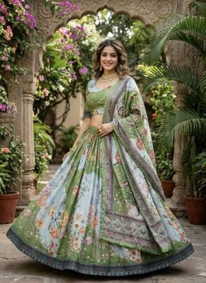 Looking These Party Wear Lehenga Choli in Fine Colored. These Lehenga And Blouse Are Tabby Silk And Dupatta Are Fabricated On Tabby Silk Fabriced. It is Beautified With Digital Printed Designer,Embroidery Work.