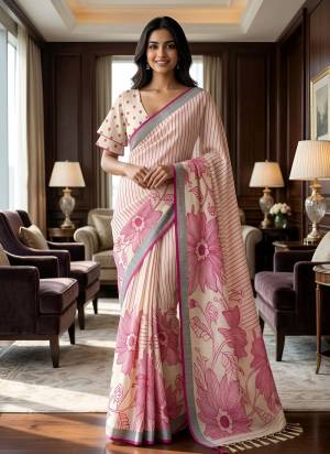 Looking These Party Wear Saree in Fine Colored.These Saree Are Linen And Blouse is Fabricated On Linen.Its Beautified With Woven Border Designer With Floral Printed.