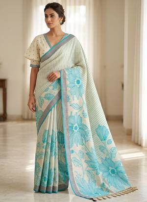 Looking These Party Wear Saree in Fine Colored.These Saree Are Linen And Blouse is Fabricated On Linen.Its Beautified With Woven Border Designer With Floral Printed.