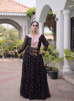 Garb These Beautiful Looking Navratri Readymade Long Gown.These Gown Are Faux Georgette Fabricated.Its Beautified With Laheriya Printed With Kutchi Patch Work.