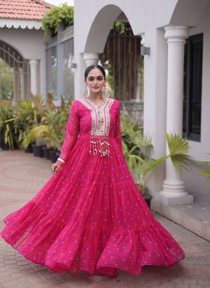 Garb These Beautiful Looking Navratri Readymade Long Gown.These Gown Are Faux Georgette Fabricated.Its Beautified With Laheriya Printed With Kutchi Patch Work.