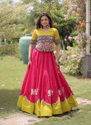 Looking These Beautiful Looking Navratri Wear Free Size Stitched Lahenga Top.These Lahenga Are Roman And Blouse Top is Fabricated On Roman.Its Beautified With Designer Kutchi Gamti Embroidery,Gota Lotus Flower, Mirror Lace Work.