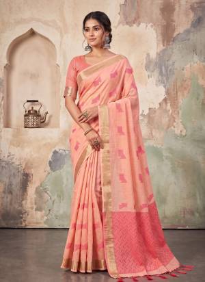 Garb These Fastive And Party Wear Saree in Fine Colored.These Saree And Blouse is Fabricated On Linen.Its Beautified With Woven Jari Border With Resham Designer.