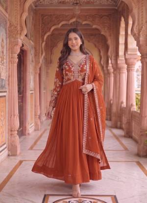 Garb These Beautiful Looking Party Wear Readymade Long Gown With Dupatta.These Gown Are Georgette And Dupatta is Fabricated On Georgette.Its Beautified With Designer Embroidery Work.