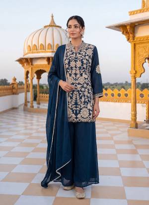 Attrective Looking These Party Wear Readymade Plazzo Suit in Fine Colored Pair With Bottom And Dupatta.These Top And Dupatta Are Fabricated On Chinon Pair With Chinon Bottom.Its Beautified With Designer Embroidery Work.