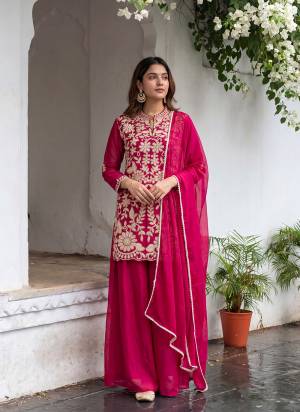 Attrective Looking These Party Wear Readymade Plazzo Suit in Fine Colored Pair With Bottom And Dupatta.These Top And Dupatta Are Fabricated On Chinon Pair With Chinon Bottom.Its Beautified With Designer Embroidery Work.