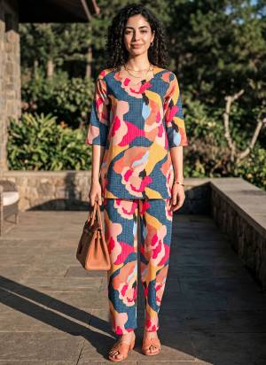 Looking These Beautiful Looking Readymade Co Ord Top And Bottom.These Top And Bottom is Fabricated On Rayon Blend.Its Beautified With Designer Printed.