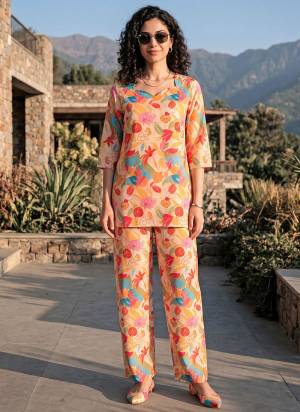 Looking These Beautiful Looking Readymade Co Ord Top And Bottom.These Top And Bottom is Fabricated On Rayon Blend.Its Beautified With Designer Printed.