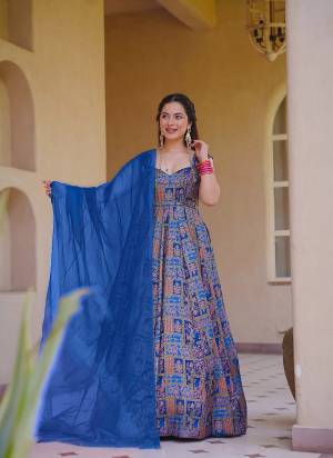 Attrective Looking These Beautiful Looking Readymade Long Gown With Dupatta.These Gown Are Silk And Organza Dupatta Fabricated.Its Beautified With Designer Digital Printed.