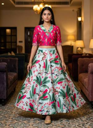 For A Fancy Designer Look,Grab These Crop Top Lehenga Choli in Fine Colored.These Lehenga And Choli Are Satin Fabricated On Pair.Its Beautified With Designer Digital Printed.