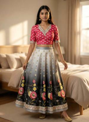 For A Fancy Designer Look,Grab These Crop Top Lehenga Choli in Fine Colored.These Lehenga And Choli Are Satin Fabricated On Pair.Its Beautified With Designer Digital Printed.