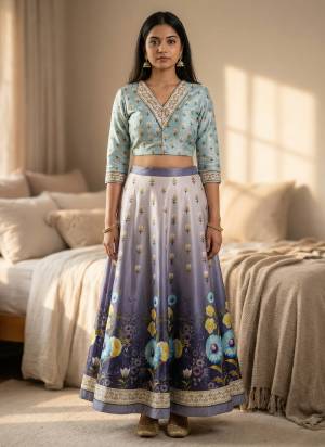 For A Fancy Designer Look,Grab These Crop Top Lehenga Choli in Fine Colored.These Lehenga And Choli Are Satin Fabricated On Pair.Its Beautified With Designer Digital Printed.