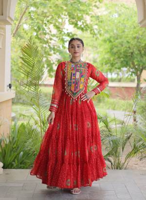 Garb These Beautiful Looking Navratri Readymade Long Gown.These Gown Are Faux Georgette Fabricated.Its Beautified With Bandhani Printed With Kutchi Patch Work.