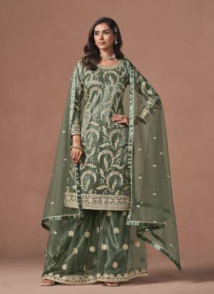 Looking These Beautiful Party Wear Fine Color Plazzo Suits.These Top Are Net And Dupatta Are Net And Bottom Net Fabricated.Its Beautified With Heavy Designer Embroidery Work.