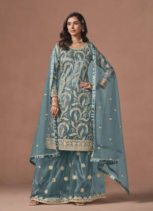 Looking These Beautiful Party Wear Fine Color Plazzo Suits.These Top Are Net And Dupatta Are Net And Bottom Net Fabricated.Its Beautified With Heavy Designer Embroidery Work.