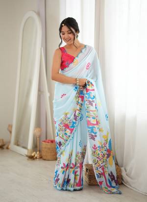 Looking These Party Wear Saree in Fine Colored.These Saree Are Chinon And Blouse is Chinon Fabricated.Its Beautified With Designer Digital Printed With Mirror Cut Work Border.