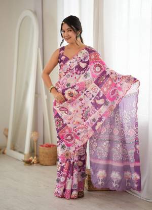 Looking These Party Wear Saree in Fine Colored.These Saree Are Chinon And Blouse is Chinon Fabricated.Its Beautified With Designer Digital Printed With Mirror Cut Work Border.