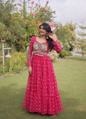 Garb These Beautiful Looking Navratri Readymade Long Gown.These Gown Are Faux Georgette Fabricated.Its Beautified With Bandhani Printed With Kutchi Patch Work.