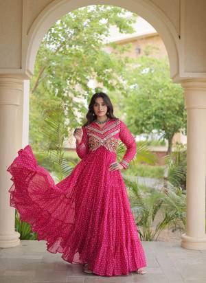 Garb These Beautiful Looking Navratri Readymade Long Gown.These Gown Are Faux Georgette Fabricated.Its Beautified With Bandhani Printed With Kutchi Patch Work.