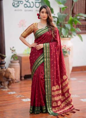 Garb These Fastive And Party Wear Saree in Fine Colored.These Saree And Blouse is Fabricated On Soft Silk.Its Beautified With Weaving Designer.