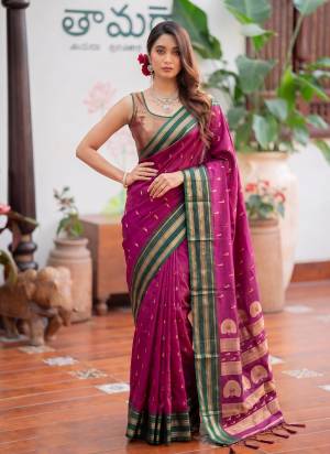 Garb These Fastive And Party Wear Saree in Fine Colored.These Saree And Blouse is Fabricated On Soft Silk.Its Beautified With Weaving Designer.