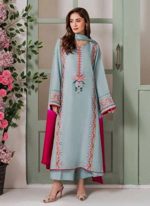 Looking These Suit in Fine Colored Pair With Bottom And Dupatta.These Top Are French Crepe And Bottom Are Fabricated On French Crepe Pair With Chinon Dupatta.Its Beautified With Designer Embroidery Work.
