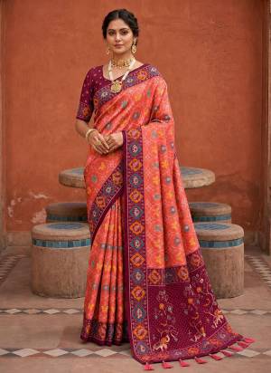 Attractive These Party Wear Saree in Fine Colored.These Saree Are Patola Silk And Blouse is Fabricated On Patola Silk.Its Beautified With Weaving Jacquard Meenakari Designer.
