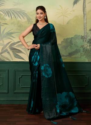 Garb This Party Wear Saree Paired With Blouse.This Saree And Blouse Are Satin Silk Fabric With Designer Digital Printed. Buy This Pretty Saree Now.