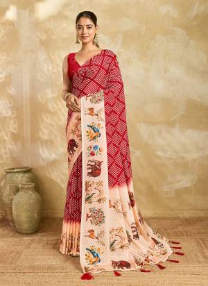 Garb This Party Wear Saree Paired With Blouse.This Saree And Blouse Are Chinon Silk Fabric With Designer Digital Printed. Buy This Pretty Saree Now.