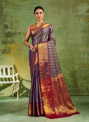 Garb These Fastive And Party Wear Saree in Fine Colored.These Saree And Blouse is Fabricated On Kanjivaram Silk.Its Beautified With Weaving Jari Designer.