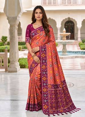 Attractive These Party Wear Saree in Fine Colored.These Saree Are Patola Silk And Blouse is Fabricated On Patola Silk.Its Beautified With Weaving Jacquard Meenakari Designer.