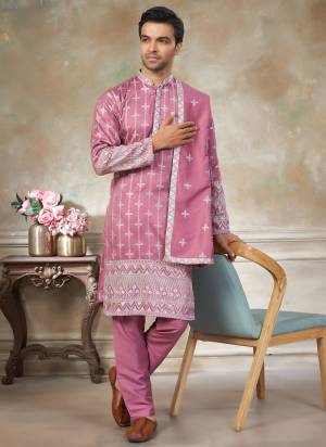 Looking These Party Wear Mans Wear Kutra Payjama With Dupatta wearing this fashionable. Tailored Kurta Are Silk And Payjama Silk And Silk Dupatta finest Fabriced With Designer Embroidery Work.