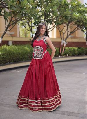 Looking These Beautiful Looking Navratri Wear Free Size Stitched Lahenga Choli.These Lahenga Are Rayon And Blouse is Fabricated On Rayon.Its Beautified With Designer Mukesh,Gamthi Mirror Work.