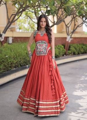 Looking These Beautiful Looking Navratri Wear Free Size Stitched Lahenga Choli.These Lahenga Are Rayon And Blouse is Fabricated On Rayon.Its Beautified With Designer Mukesh,Gamthi Mirror Work.