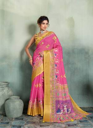 Garb This Party Wear Saree Paired With Blouse.This Saree Are Linen And Blouse Are Linen Fabric With Woven Jari Border Designer With Printed. Buy This Pretty Saree Now.