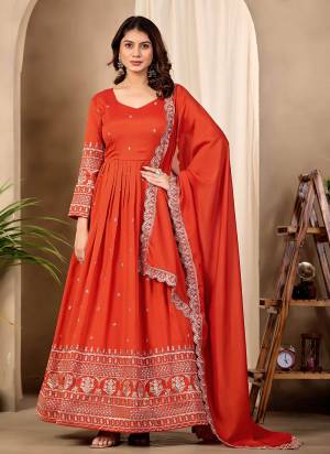 Attactive These Beautiful Looking Readymade Long Gown With Dupatta.These Gown Are Art Silk And Art Silk Dupatta With Crepe Bottom Fabricated.Its Beautified With Designer Embroidery Work.