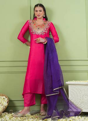 Garb These Suit in Fine Colored Pair With Bottom And Dupatta.These Top Are Viscose Silk And Bottom Are Fabricated On Viscose Silk Pair With Organza Dupatta.Its Beautified With Designer Embroidery Work.