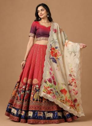 For A Fancy Designer Look,Grab These Lehenga Choli With Dupatta in Fine Colored.These Lehenga Are Satin Silk And Choli Are Silk And Dupatta Are Fabricated On Organza Pair.Its Beautified With Designer Digital Printed With Embroidery Work Dupatta.