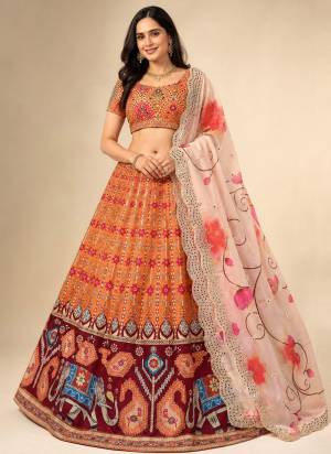 For A Fancy Designer Look,Grab These Lehenga Choli With Dupatta in Fine Colored.These Lehenga Are Satin Silk And Choli Are Silk And Dupatta Are Fabricated On Organza Pair.Its Beautified With Designer Digital Printed With Embroidery Work Dupatta.