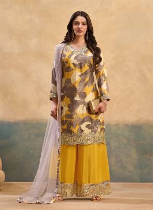 Looking These Fancy Party Wear Free Size Stitched Plazzo Suit With Dupatta in Fine Colored Pair.These Top And Bottom Are Chinon And Pair With Net Dupatta Fabric.Its Beautified With Designer Printed With Embroidery Work.