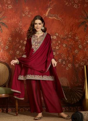 Garb These Prty Wear Plazzo Suit in Fine Colored Pair With Bottom And Dupatta.These Top Are Silk And Bottom Are Fabricated On Silk Pair With Silk Dupatta.Its Beautified With Designer Embroidery Work.