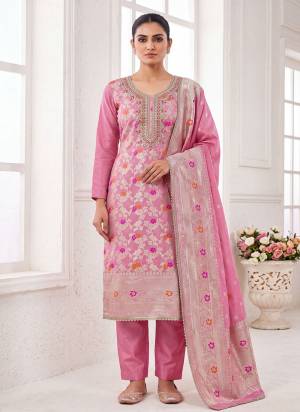 Grab These Suit in Fine Colored Pair With Bottom And Dupatta.These Top Are Banarasi Cotton And Dupatta Are Fabricated On Banarasi Jacquard Pair With Dull Santoon Bottom.Its Beautified With Woven Designer, Hand Work.
