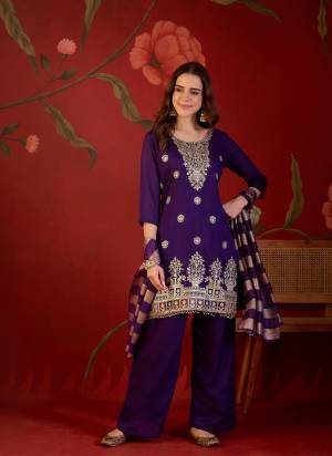 Garb These Suit in Fine Colored Pair With Bottom And Dupatta.These Top Are Vichitra And Bottom Are Fabricated On Vichitra Pair With Jacquard Silk Dupatta.Its Beautified With Designer Embroidery Work.