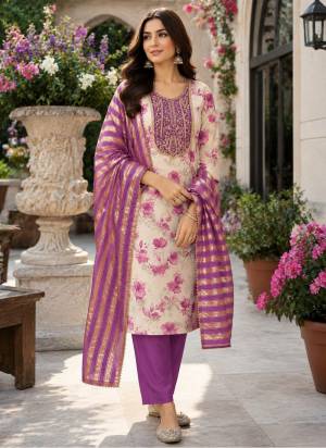 Looking This Suits In Lovely Color.Its Pretty Top Is Simmer Based Paired Bottom Santoon And Chanderi Jacquard Fabricated Dupatta Are Designer Printed WithEmbroidery Work. Which Gives An Attractive To The Dress.