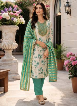 Looking This Suits In Lovely Color.Its Pretty Top Is Simmer Based Paired Bottom Santoon And Chanderi Jacquard Fabricated Dupatta Are Designer Printed WithEmbroidery Work. Which Gives An Attractive To The Dress.
