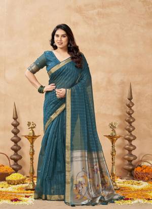 Garb These Festive Wear Saree in Fine Colored.These Saree And Blouse is Fabricated On Tissue Cotton.Its Beautified With Weaving Jari,Paithani Pallu Designer.