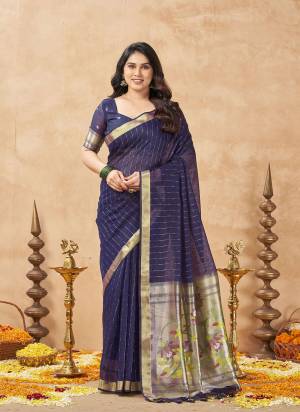 Garb These Festive Wear Saree in Fine Colored.These Saree And Blouse is Fabricated On Tissue Cotton.Its Beautified With Weaving Jari,Paithani Pallu Designer.