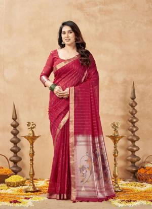 Garb These Festive Wear Saree in Fine Colored.These Saree And Blouse is Fabricated On Tissue Cotton.Its Beautified With Weaving Jari,Paithani Pallu Designer.